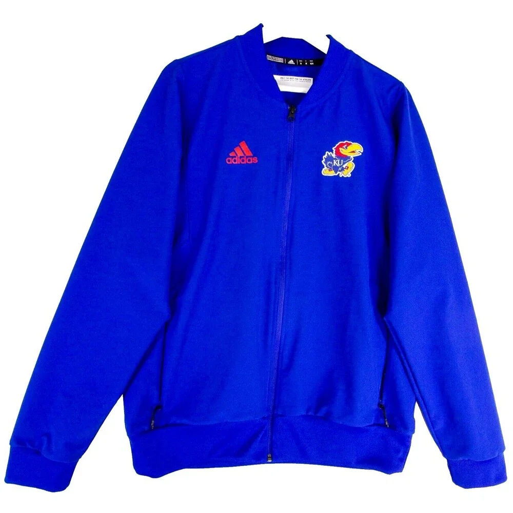 Adidas Kansas Jayhawks KU Players Jacket Full Zip Logo Men's Size Medium Blue